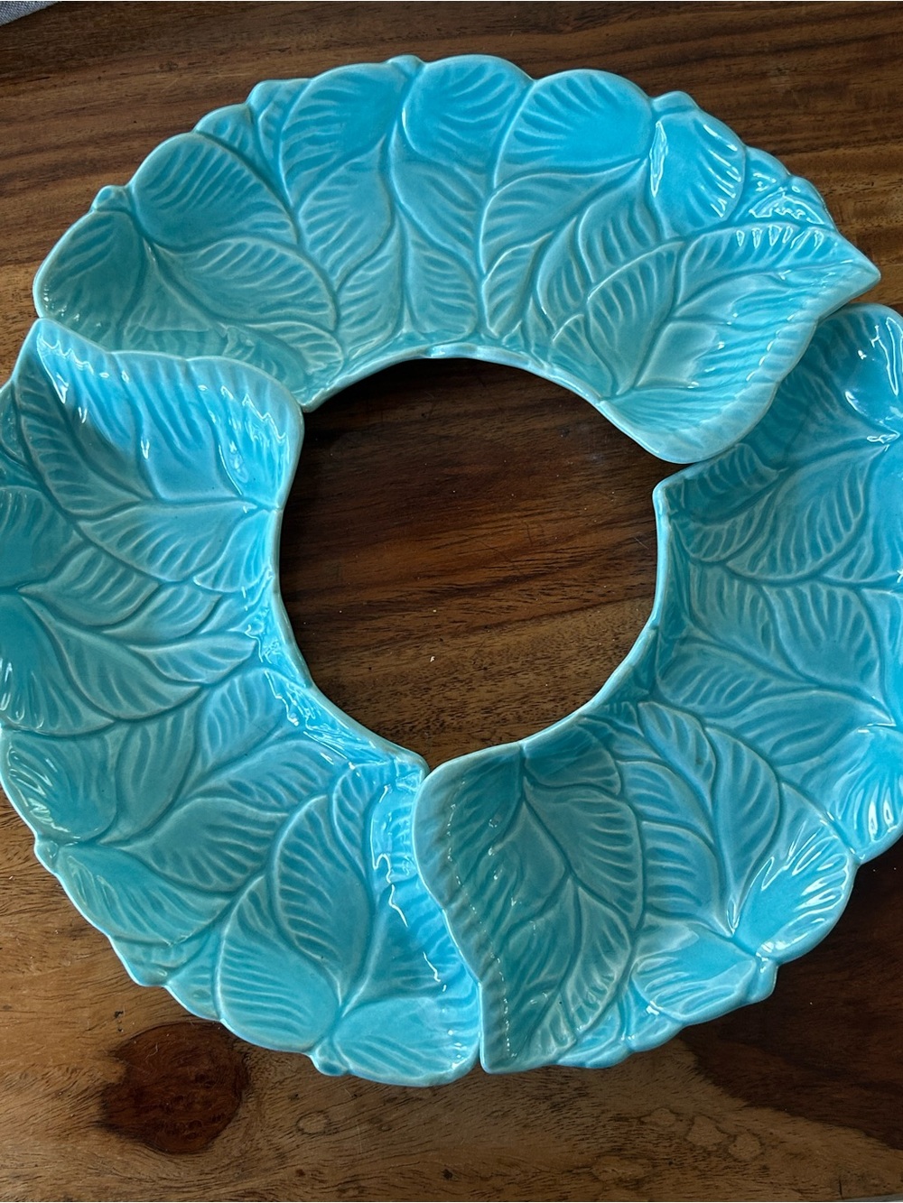 Vintage Lane & Co. Leaf Pattern turquoise 3pc serving platters Ceramic Dish